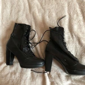Black lace up heel boots